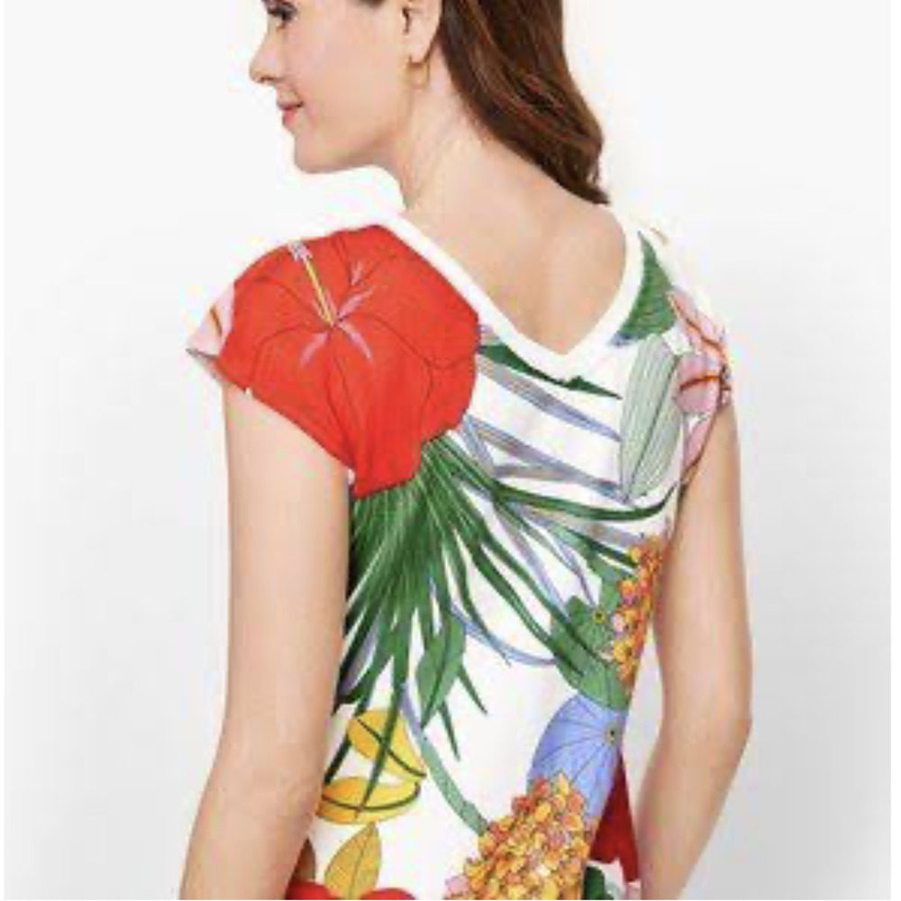 Talbots Plus Colorful Tropical Top Womens Size 2X V-Neck Tie Hem Casual Tee - Picture 7 of 11